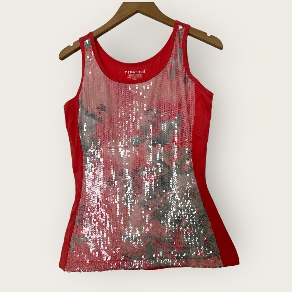Teez Her orange sequins super grip tank top size Medium